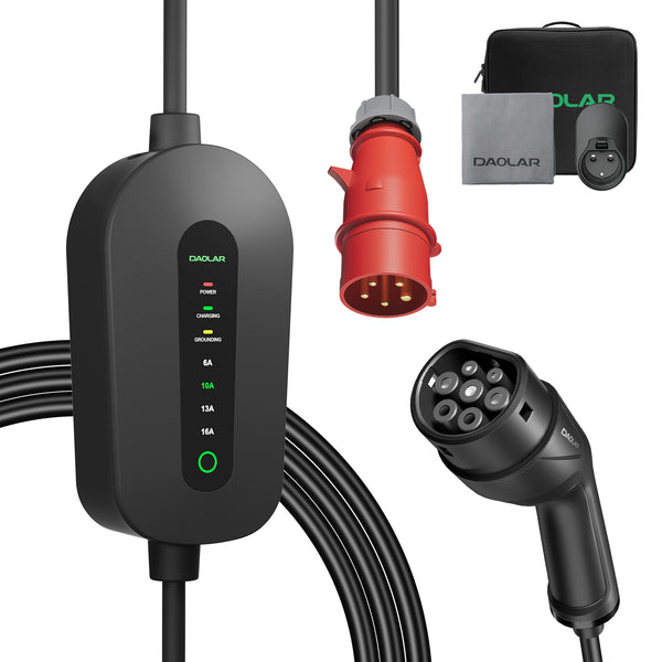 Daolar Mobile Wallbox 11kw [3-Phase 6-16A] Cabo de carregamento tipo 2 CEE 16A para tipo 2 com potência de carregamento ajustável para carro elétrico