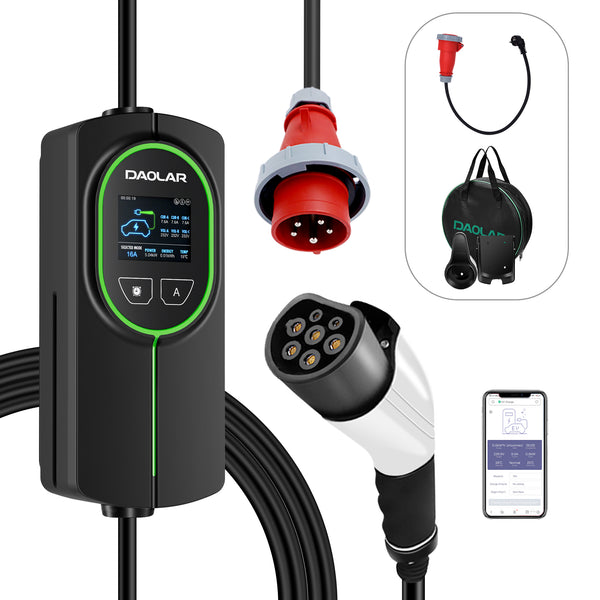 Daolar WIFI controle 11KW EV Charger 3 Phase 16A Type 2 Carregador de veículo elétrico, corrente ajustável & 10H Timing 5m/10m PHEV EV Car Charging Station com ficha CEE