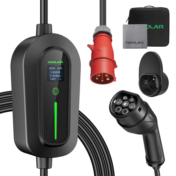 Daolar Wallbox Móvel / Estação de Carregamento 11 kW, [3-Fases | 6-16 A] Carregador EV com Potência de Carregamento Ajustável, Cabo de Carregamento Tipo 2 com Ficha CEE
