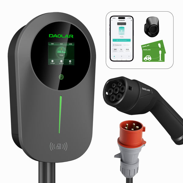 Daolar Wallbox 11kw com APP trifásico 6-16 A Tipo 2 EV Estação de carregamento com display digital controlável e 2 cartões RFID para carro elétrico, atualização RCD B proteção de corrente
